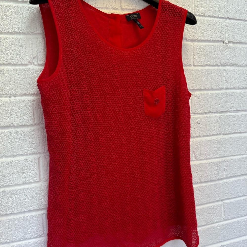 Armani Jeans Red Ribbed Tank Top with Black Trim - Picture 2 of 14
